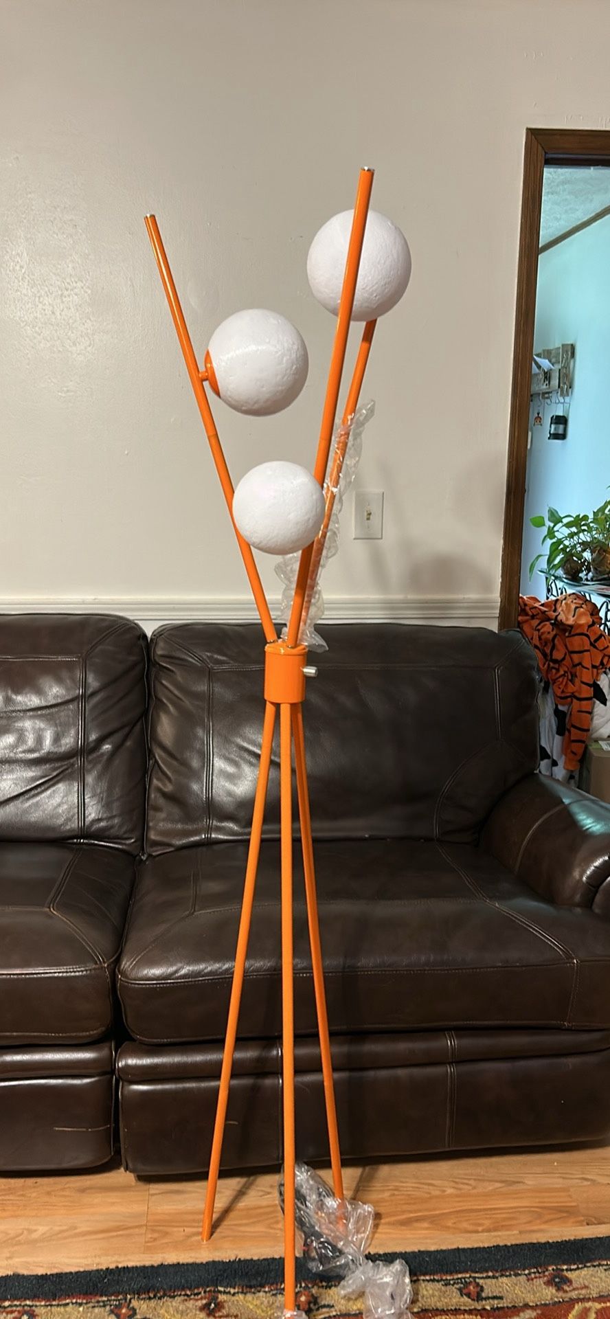 3 Globe Dimmable Tripod Floor Lamp Orange