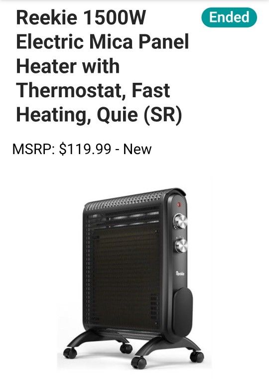 Reekie 1500W Electric Mica Panel Heater with Thermostat, Fast Heating, Quiet, Safety Protection