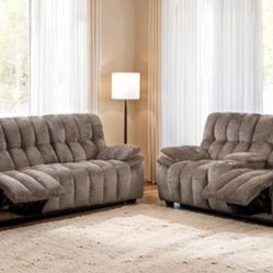 Brand New Brown Super Plush Reclining Sofa & Loveseat 