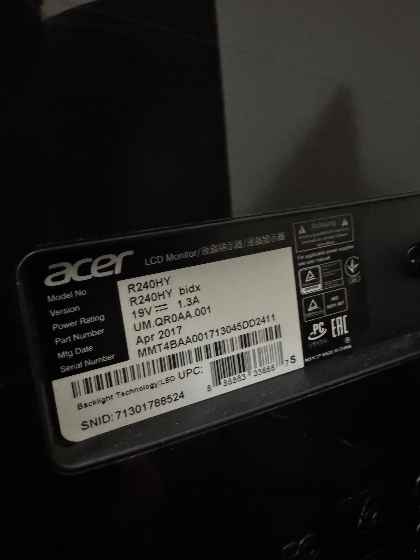 🖥️ Acer R240HY 23.8” Full HD Monitor – Like New!