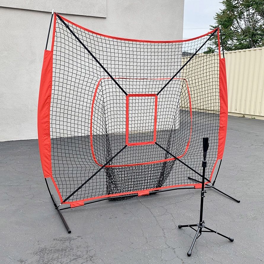 (New) $75 Baseball, Softball 7x7ft Practice (Net and Ball Tee Set) for Hitting Batting Training 