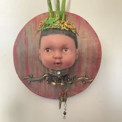 One Of A Kind Re-Imagined Vintage Doll Head Pot With Live Aloe Vera Plant