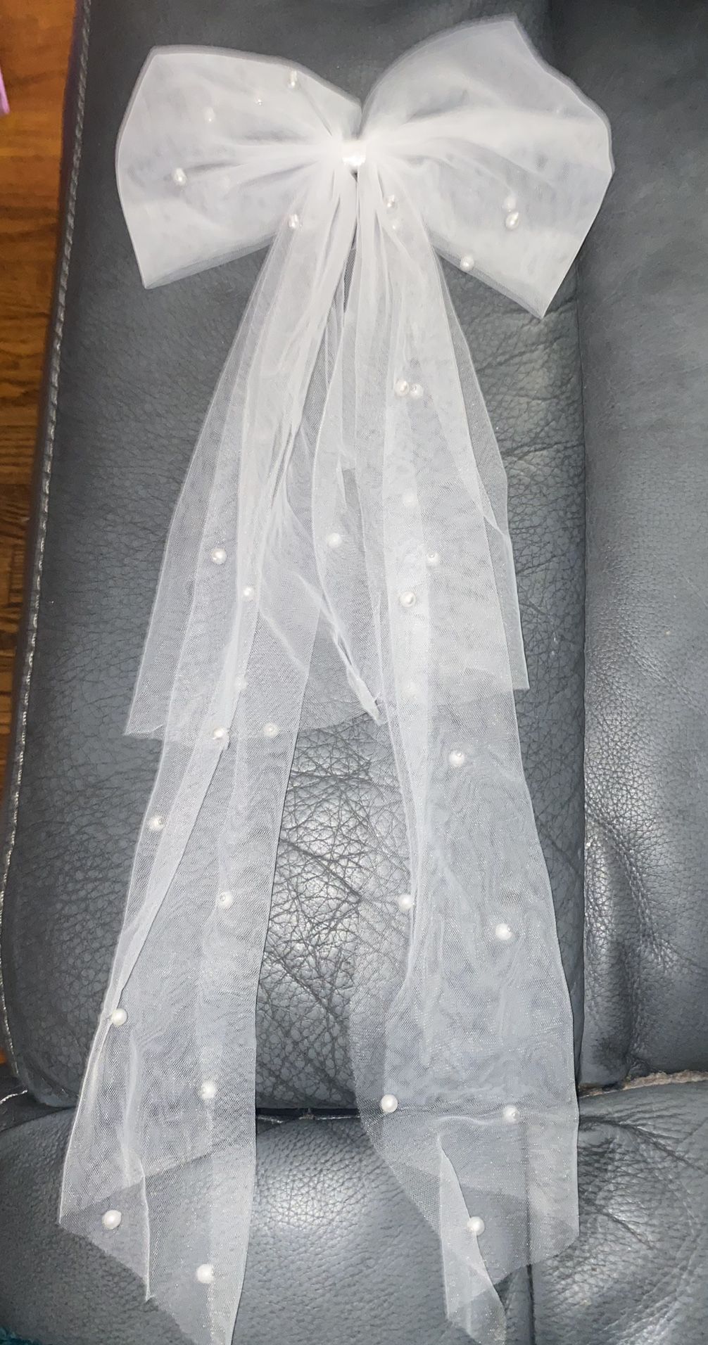 1pc Faux Pearl Detail Bow Decor elegant Bridal Veil