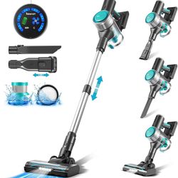 Cordless Vacuum Cleaner, Stick Vac with Anti-Tangle Brush, LED Display, 6 Suction Adjustable, Rechargeable, Lightweight, Flexible for Floor, Low Rug