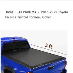 3-Fold 5FT Bed Truck Tonneau Cover Soft For 2016-2022 Toyota Tacoma Waterproof