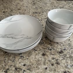 Marble design plates & bowls set