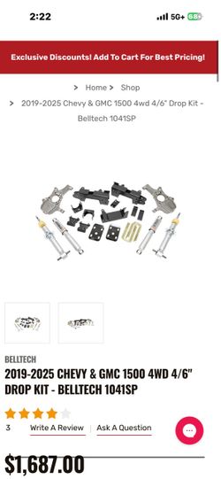 Belltech 1041SP 4/6" Drop Kit 2019-2025 Chevy GMC 1500 4WD