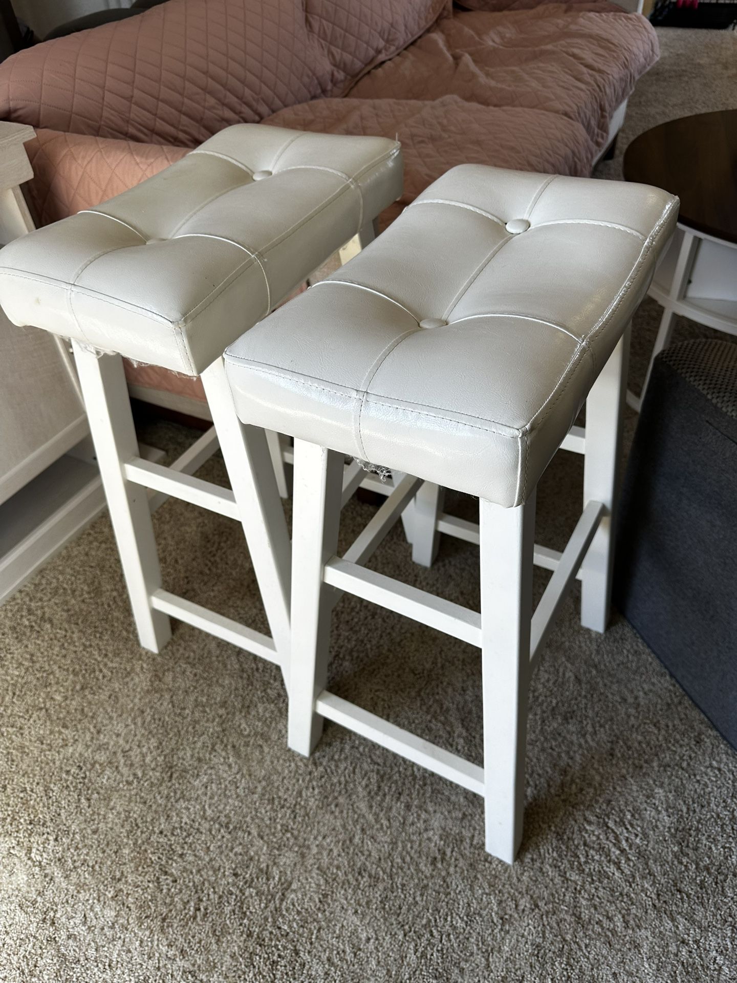 Set Of White Cushioned Barstools