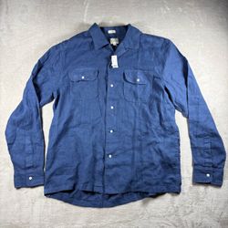 J.Crew Men’s Large Blue Linen Button Up Shirt Long Sleeve Casual NWT#10A