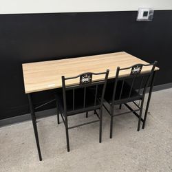 Modern Bistro Table with 2 Chairs – Wood Top & Black Metal