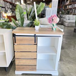 White Accent Nightstand With Sliding Door 