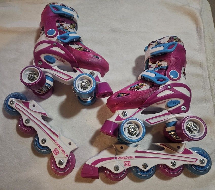 GIRLS Roller Derby 2 in 1 Adjustable Inline-Quad Combo Skates (SIZE 12-2)