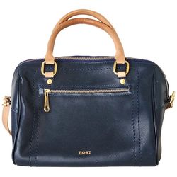 BOSI Blue Leather Handbag with Tan Handles & Shoulder Strap