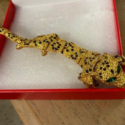 Broche Laminado Leopardo Piedras Joyería Antigua 