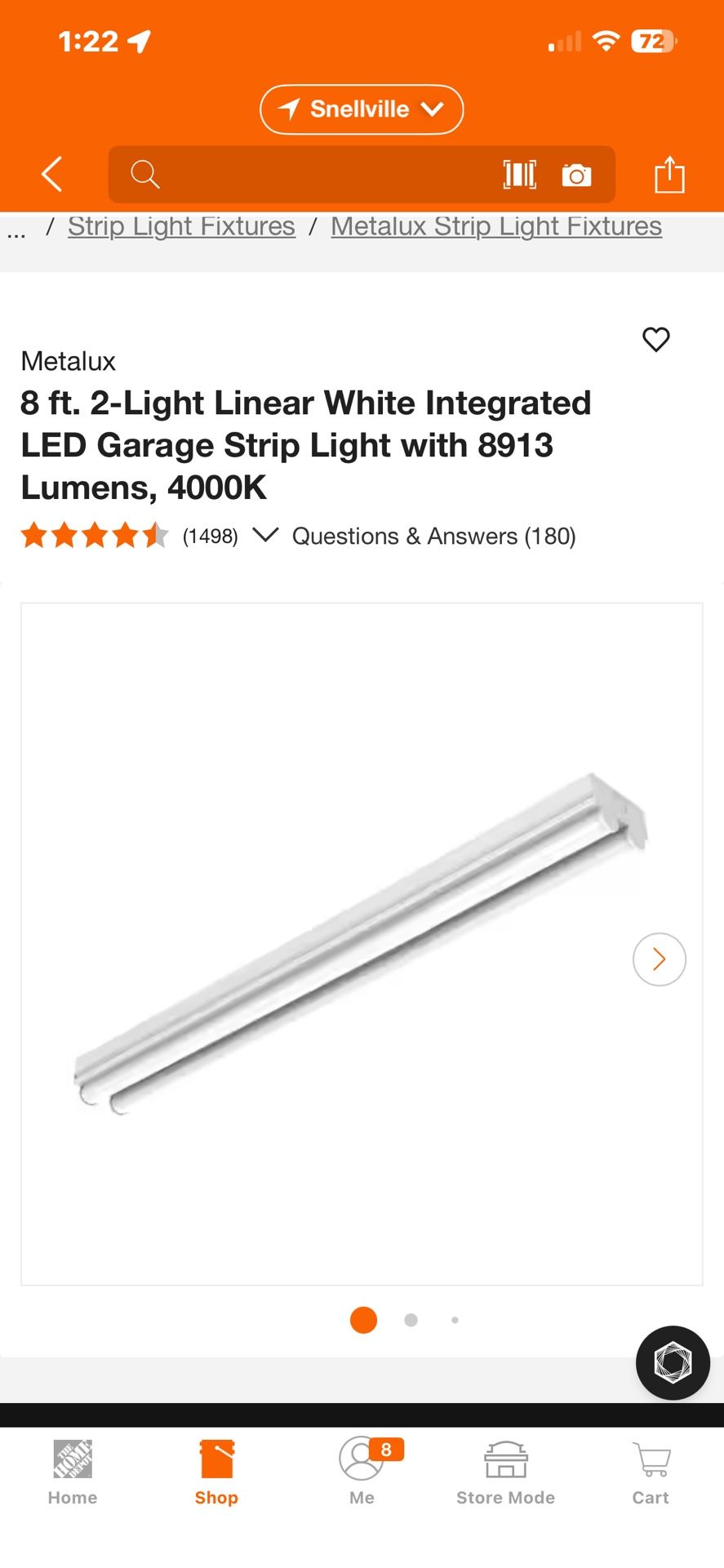 Metalux 8 ft. 2-Light Linear White Integrated LED Garage Strip Light with 8913 Lumens, 4000K
