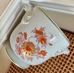 Rare Vintage Vista Alegre Pratochin Porcelain Planter w/Orange and Gold Floral Designs