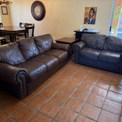 Leather Sofa, Loveseat, And End Table