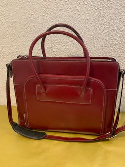 Burgundy top grain Mcklein sleek design multiple pockets briefcases, laptop 12.5” H , 15” W , 4” D  Top grain cowhide leather briefcase, laptop 12.5”H