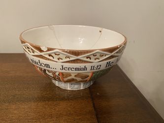 Out of Africa decorative bowl Bible verse. Has been broken and glued back together