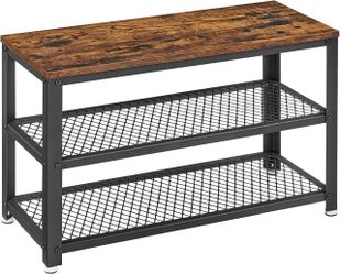 Industrial Entryway Bench with Shoe Shelves