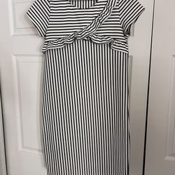 Black and white striped shift dress