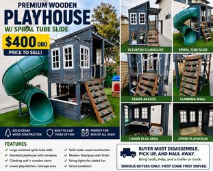 🔥 PREMIUM WOODEN PLAYHOUSE w/ SPIRAL TUBE SLIDE 🔥