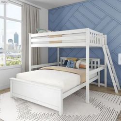 Brand New L-Shape Full Over Queen Bunk Bed with Ladder and Mattress
