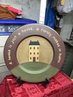 Primitive Plate 14 1/2 Lovely Design With Stand