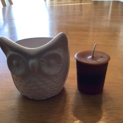 WHITE CERAMIC OWL Bird Votive Holder Jar Vase