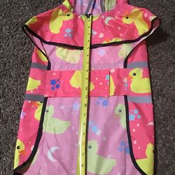 Pink dog rain jacket with ducks