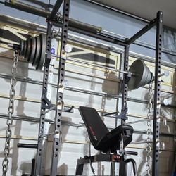《 FREE 》SQUAT RACK + ADJUSTABLE BENCH + OLYMPIC WEIGHT PLATES + OLYMPIC BARBELL + WEIGHT TREE 