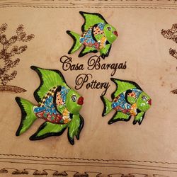 🥰✨️Talavera Fish- Set Of - 3 🐠🐠🐠 Green Color 💚 Talavera Pottery And Clay Pottery Store In Cypress Ca ✨️👏🏻⚱️