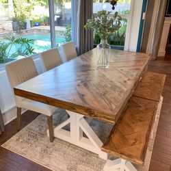 Custom  Dining Table Farm House farmhouse Modern Rustic Set Bench Restoration Hardware Breakfast Oval Table Solid Wood Custom Handcrafted Counter Bar 