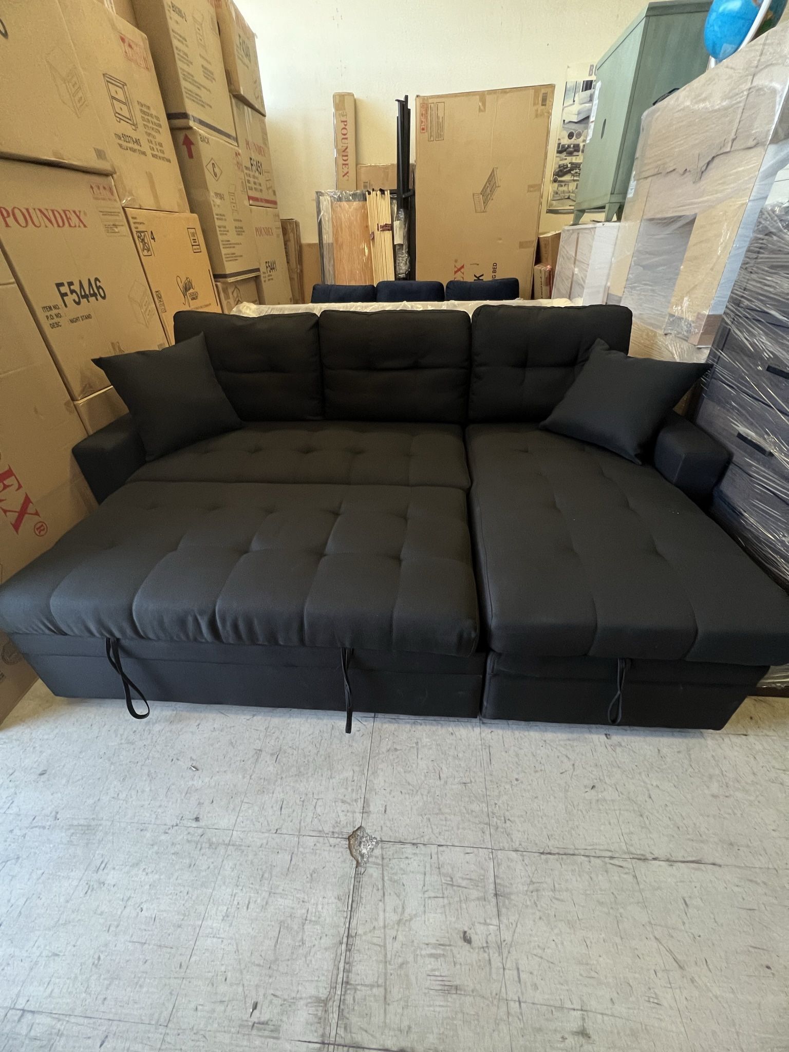 Living room set Sectional Sofa Pullout Bed W / Chaise Storage Fabric 88” X 57” x33”H. Reversible