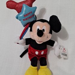NEW Birthday Balloon MICKEY MOUSE Plush Bean Doll Disney Store