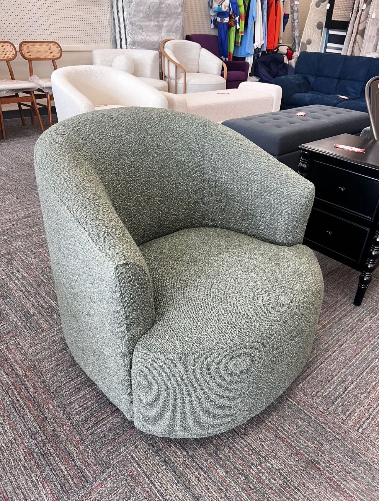 Boucle Swivel Accent Chair, Olive, New