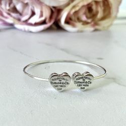 Double Heart bracelet Cuff In Silver 925