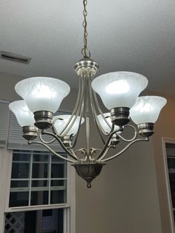 5-Light Brushed Nickel Chandelier with Frosted Glass Shades