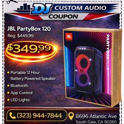 JBL PartyBox 120 Portable 12 Hour Battery Powered Speaker LED Lights Bluetooth App Control 🚨 Payment Options Available 🚨 No Credit Needed 🚨