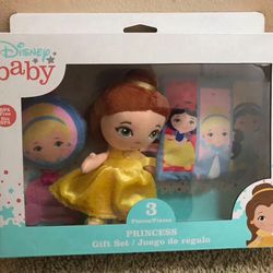 New Disney Baby, Princess Infant 3 Piece Soft Toy Set Belle Cinderella Snow White Kids