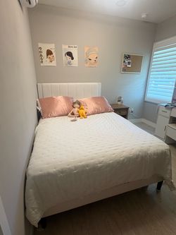 White Full Size Bed Frame + Nightstand