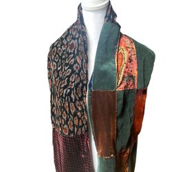 Artsy Metropolitan Museum of Art Velvet Patchwork Multicolor Rayon Silk Scarf