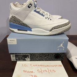 JORDAN 3 UNC SIZE 12 With Box! Used Selling As Is! CHECK CHECK VERIFIED 