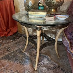 Vintage MCM Glass And Metal Side Table 