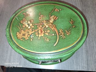 Vintage Chinese Jewelry Box Trinket Mandorin China Cantonese Diamond Gold Silver