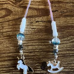 Silver Hair Clips With Beads And Unicorn And Horse Charms 