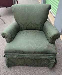 Traditional Green Damask Upholstered Armchair / Accent Chair