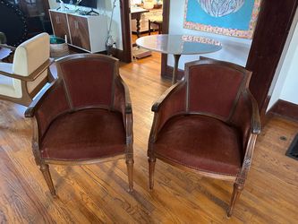 Pair of French Louis XVI Style Barrel Armchairs