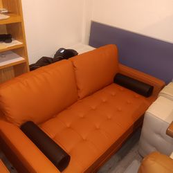 Tangerine Orange Leather Couch