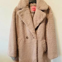 Kate Spade New York Womens Beige Double Breasted Notch Collar Teddy Coat Size XS